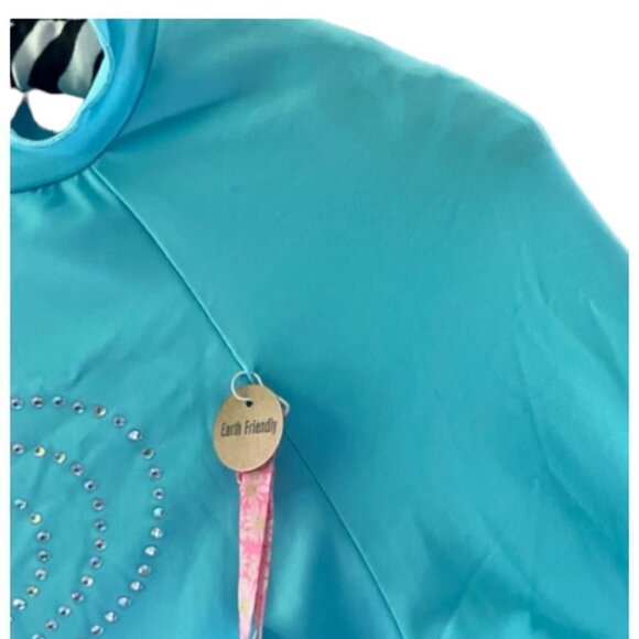 LoveShackFancy x Hurley Rhinestone heart Rashguard Top Turquoise Waves XL NWT - Picture 8 of 16